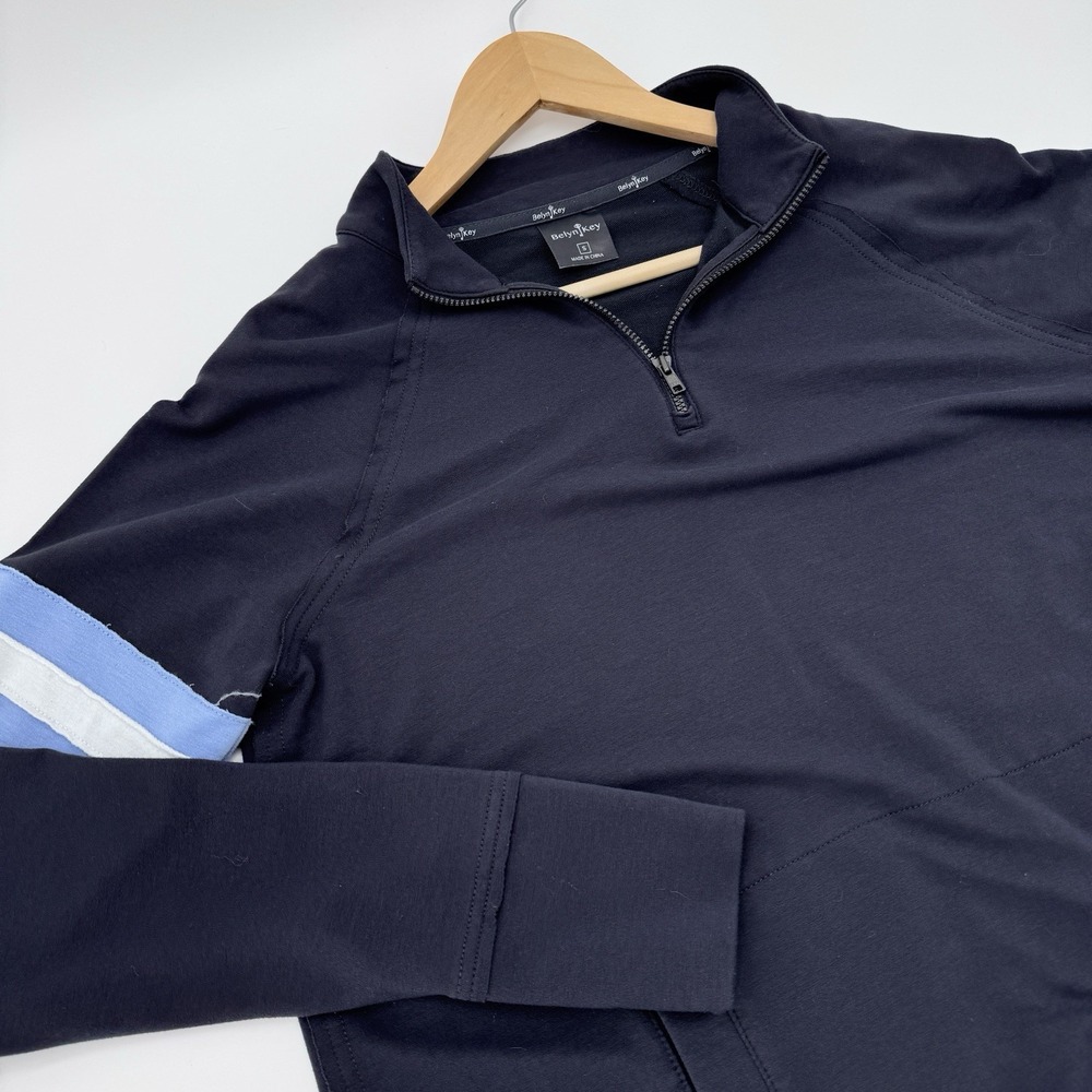 BELYN KEY Blue Soft Long Sleeve 1/4 zip Golf Shirt Size Small Women's BK Stripe